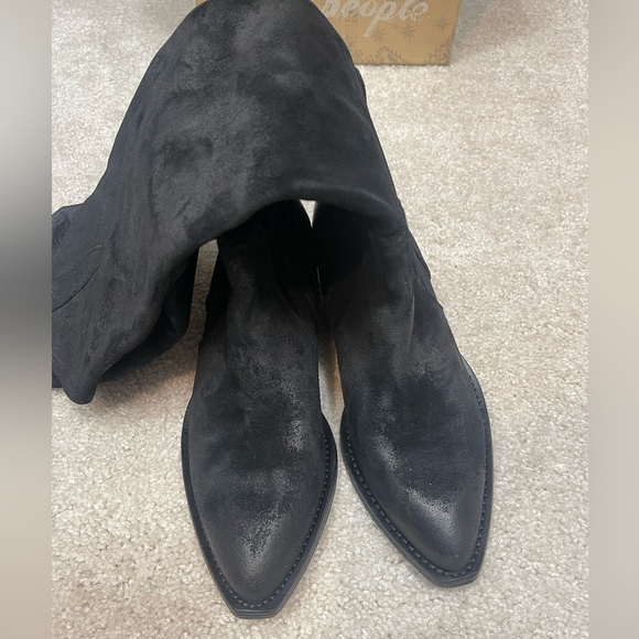 FREE PEOPLE Rue Western Slouch Black Knee High Suede Tall Boots size EU 38 US 8 - Picture 5 of 9